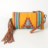 ADBG344 American Darling Western Leather Wristlet Bag with Hand Tooled Floral Carving & Saddle Blanket