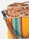 ADBG344 American Darling Western Leather Wristlet Bag with Hand Tooled Floral Carving & Saddle Blanket