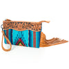 ADBG344 American Darling Western Leather Wristlet Bag with Hand Tooled Floral Detail & Saddle Blanket