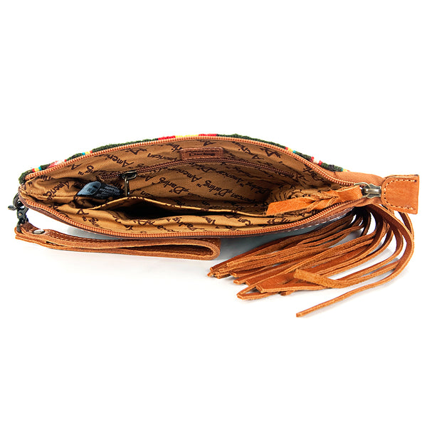 ADBG344 American Darling Western Leather Wristlet Bag with Hand Tooled Floral Detail & Saddle Blanket