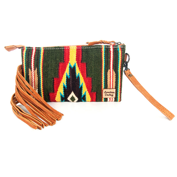 ADBG344 American Darling Western Leather Wristlet Bag with Hand Tooled Floral Detail & Saddle Blanket