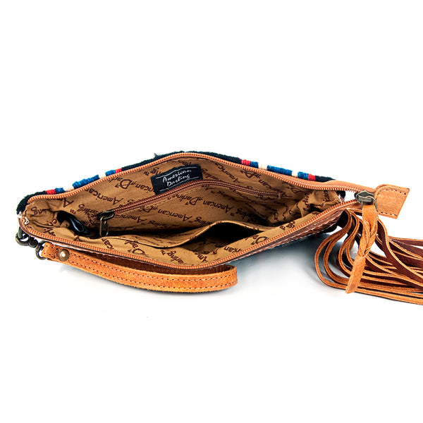 ADBG344 American Darling Western Leather Wristlet Bag with Hand Tooled Floral Detail & Saddle Blanket