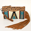 ADBG344 American Darling Western Leather Wristlet Bag with Hand Tooled Floral Detail & Saddle Blanket