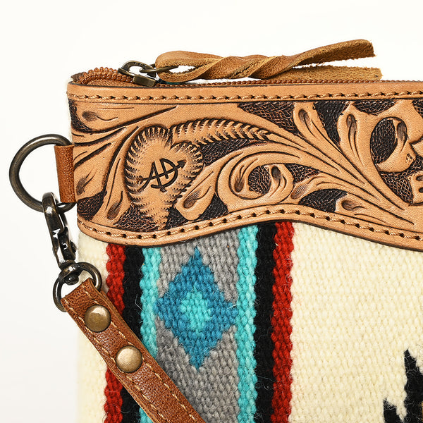 ADBG344 American Darling Western Leather Wristlet Bag with Hand Tooled Floral Detail & Saddle Blanket