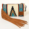 ADBG344 American Darling Western Leather Wristlet Bag with Hand Tooled Floral Detail & Saddle Blanket