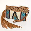 ADBG344 American Darling Western Leather Wristlet Bag with Hand Tooled Floral Detail & Saddle Blanket