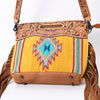 ADBG496 American DarlingAztec Wool Crossbody Bag with Hand Tooled Leather & Fringe