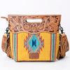 ADBG496 American DarlingAztec Wool Crossbody Bag with Hand Tooled Leather & Fringe