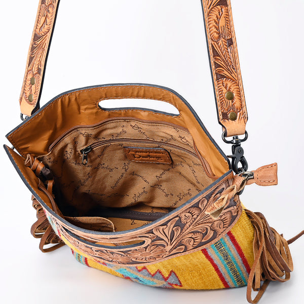 ADBG496 American DarlingAztec Wool Crossbody Bag with Hand Tooled Leather & Fringe