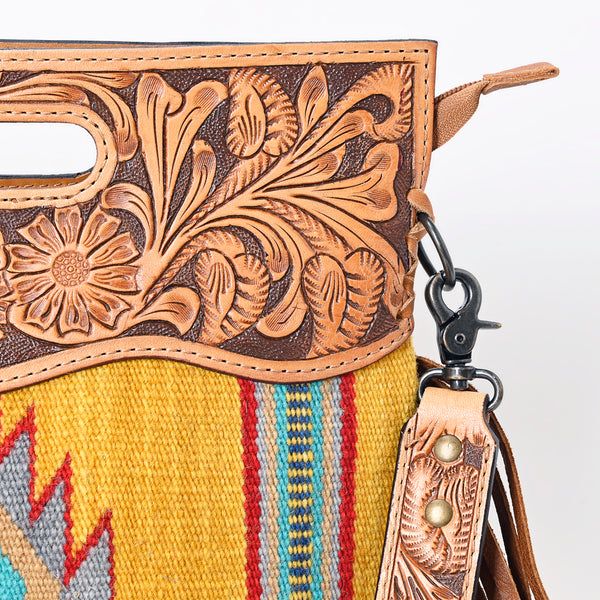 ADBG496 American DarlingAztec Wool Crossbody Bag with Hand Tooled Leather & Fringe