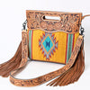 ADBG496 American DarlingAztec Wool Crossbody Bag with Hand Tooled Leather & Fringe
