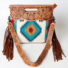 ADBG496 American DarlingAztec Wool Crossbody Bag with Hand Tooled Leather & Fringe
