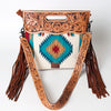 ADBG496 American DarlingAztec Wool Crossbody Bag with Hand Tooled Leather & Fringe
