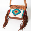 ADBG496 American DarlingAztec Wool Crossbody Bag with Hand Tooled Leather & Fringe