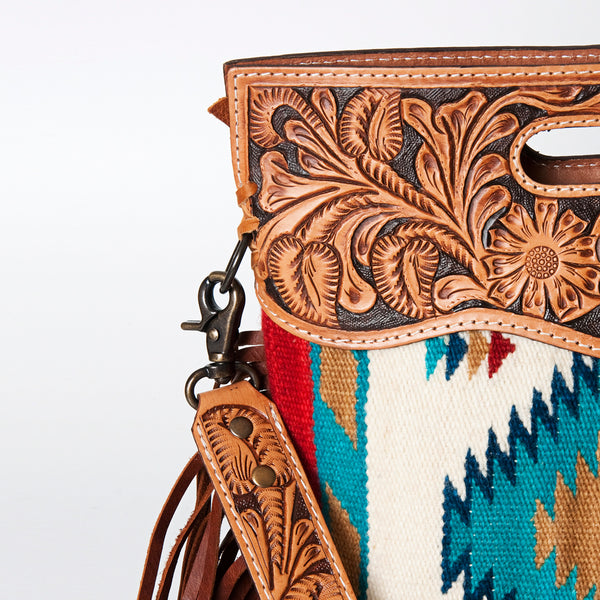 ADBG496 American DarlingAztec Wool Crossbody Bag with Hand Tooled Leather & Fringe