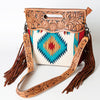 ADBG496 American DarlingAztec Wool Crossbody Bag with Hand Tooled Leather & Fringe
