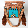 ADBG496 American DarlingAztec Wool Crossbody Bag with Hand Tooled Leather & Fringe
