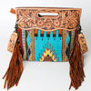 ADBG496 American DarlingAztec Wool Crossbody Bag with Hand Tooled Leather & Fringe