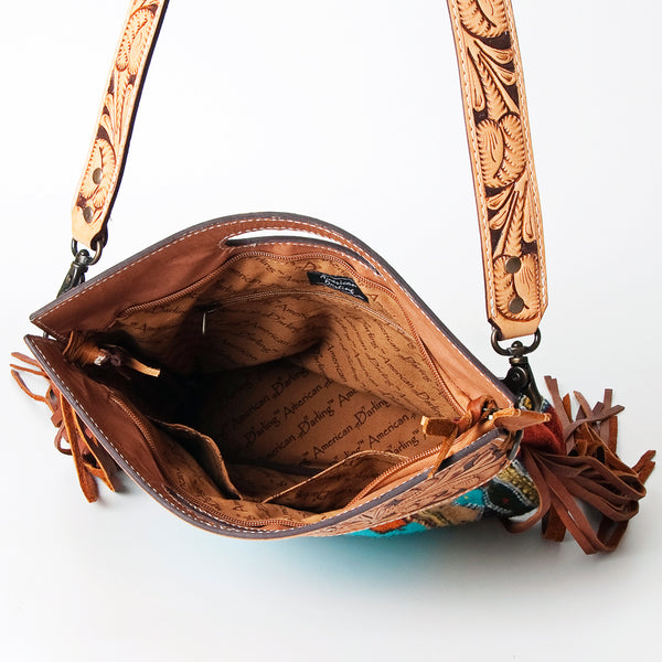 ADBG496 American DarlingAztec Wool Crossbody Bag with Hand Tooled Leather & Fringe