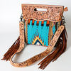 ADBG496 American DarlingAztec Wool Crossbody Bag with Hand Tooled Leather & Fringe