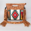ADBG496 American DarlingAztec Wool Crossbody Bag with Hand Tooled Leather & Fringe