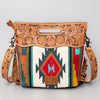 ADBG496 American DarlingAztec Wool Crossbody Bag with Hand Tooled Leather & Fringe
