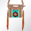 ADBG496 American DarlingAztec Wool Crossbody Bag with Hand Tooled Leather & Fringe