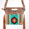 ADBG496 American DarlingAztec Wool Crossbody Bag with Hand Tooled Leather & Fringe