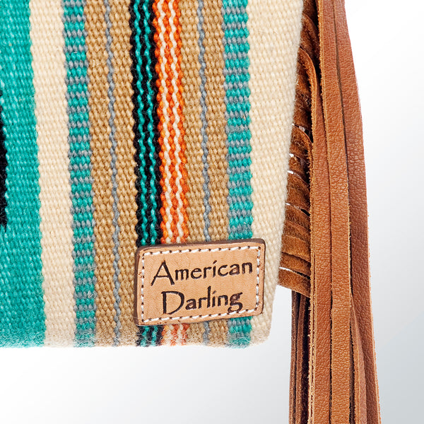 ADBG496 American DarlingAztec Wool Crossbody Bag with Hand Tooled Leather & Fringe