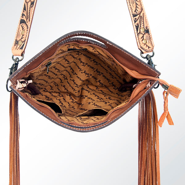 ADBG496 American DarlingAztec Wool Crossbody Bag with Hand Tooled Leather & Fringe