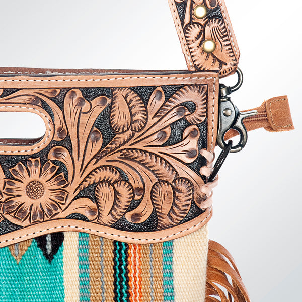 ADBG496 American DarlingAztec Wool Crossbody Bag with Hand Tooled Leather & Fringe