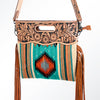 ADBG496 American DarlingAztec Wool Crossbody Bag with Hand Tooled Leather & Fringe