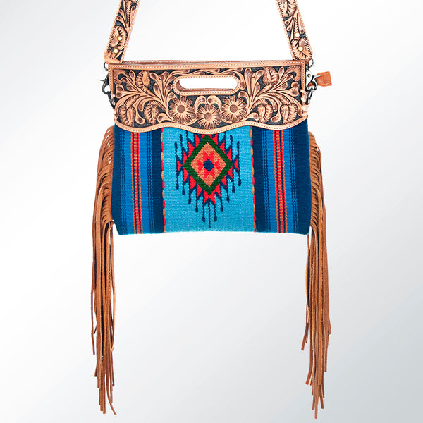 ADBG496 American DarlingAztec Wool Crossbody Bag with Hand Tooled Leather & Fringe