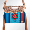 ADBG496 American DarlingAztec Wool Crossbody Bag with Hand Tooled Leather & Fringe