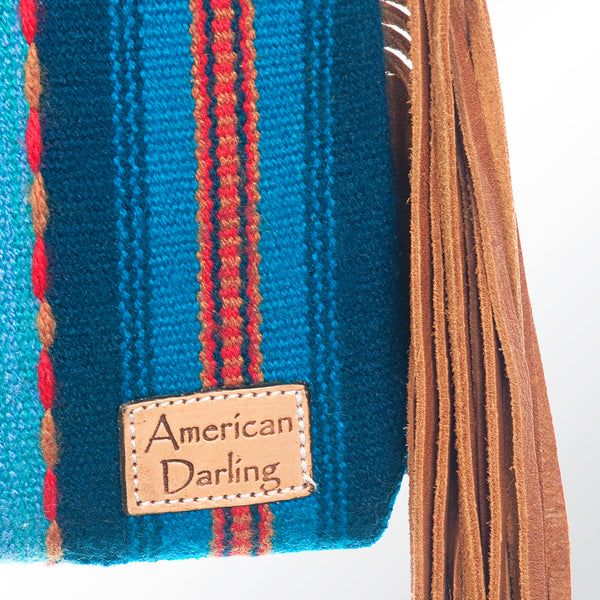 ADBG496 American DarlingAztec Wool Crossbody Bag with Hand Tooled Leather & Fringe