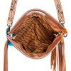 ADBG496 American DarlingAztec Wool Crossbody Bag with Hand Tooled Leather & Fringe