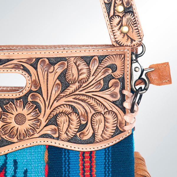 ADBG496 American DarlingAztec Wool Crossbody Bag with Hand Tooled Leather & Fringe