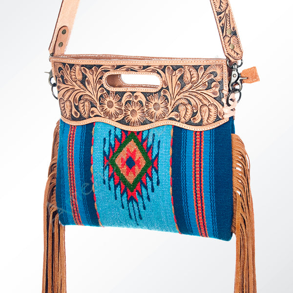 ADBG496 American DarlingAztec Wool Crossbody Bag with Hand Tooled Leather & Fringe