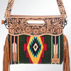 ADBG496 American DarlingAztec Wool Crossbody Bag with Hand Tooled Leather & Fringe
