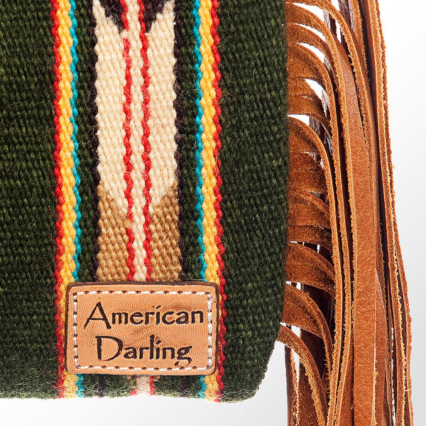 ADBG496 American DarlingAztec Wool Crossbody Bag with Hand Tooled Leather & Fringe