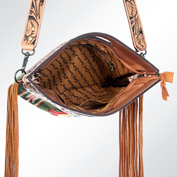 ADBG496 American DarlingAztec Wool Crossbody Bag with Hand Tooled Leather & Fringe