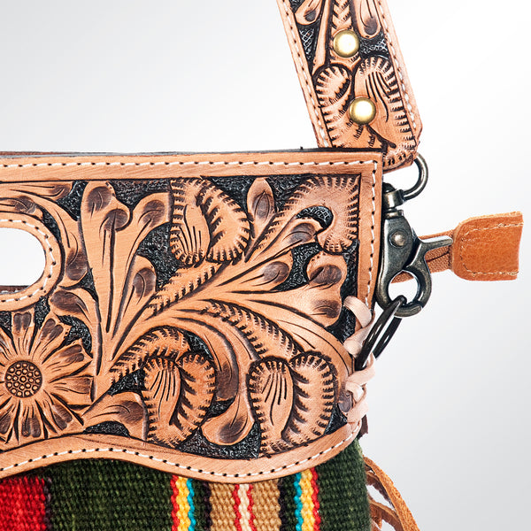 ADBG496 American DarlingAztec Wool Crossbody Bag with Hand Tooled Leather & Fringe