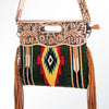 ADBG496 American DarlingAztec Wool Crossbody Bag with Hand Tooled Leather & Fringe