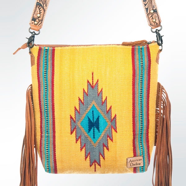 ADBG510 American Darling Hand Tooled Floral & Hand Woven Saddle Blanket Large Cross Body Bag