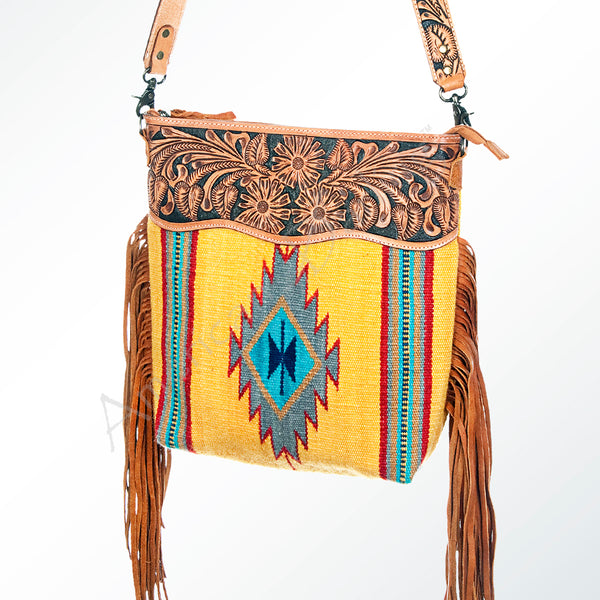 ADBG510 American Darling Hand Tooled Floral & Hand Woven Saddle Blanket Large Cross Body Bag