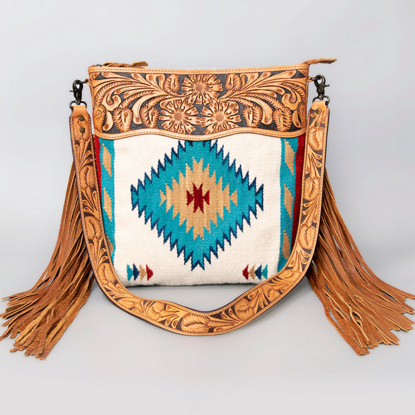 ADBG510 American Darling Hand Tooled Floral & Hand Woven Saddle Blanket Signature Cross Body Bag