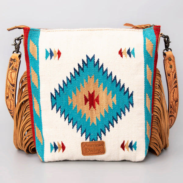 ADBG510 American Darling Hand Tooled Floral & Hand Woven Saddle Blanket Signature Cross Body Bag