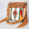 ADBG510 American Darling Hand Tooled Floral & Hand Woven Saddle Blanket Signature Cross Body Bag