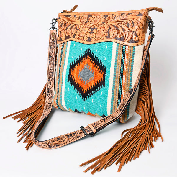 ADBG510 American Darling Hand Tooled Floral & Hand Woven Saddle Blanket Signature Cross Body Bag
