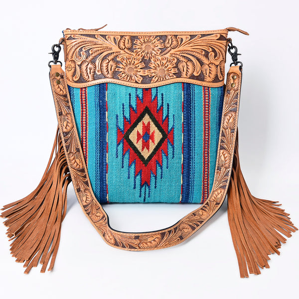 ADBG510 American Darling Hand Tooled Floral & Hand Woven Saddle Blanket Signature Cross Body Bag